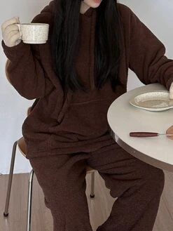 Women's Loungewear Sets Pure Color Fashion Comfort Soft Street Daily Date Polyester Warm Breathable Hoodie Long Sleeve Pant Elastic Waist Fall Winter Pink Brown -Deals The Sexy Bra Store qohest1692348346668