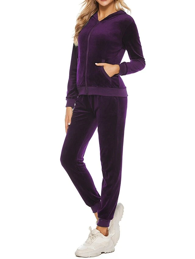 Women's Velvet Lounge Sets Sweatsuit Pure Color Fashion Comfort Soft Home Daily Bed Polyester Breathable Hoodie Long Sleeve Cardigan Pant Pocket Fall Winter Black Wine 1 Women's Velvet Lounge Sets Sweatsuit Pure Color Fashion Comfort Soft Home Daily Bed Polyester Breathable Hoodie Long Sleeve Cardigan Pant Pocket Fall Winter Black Wine