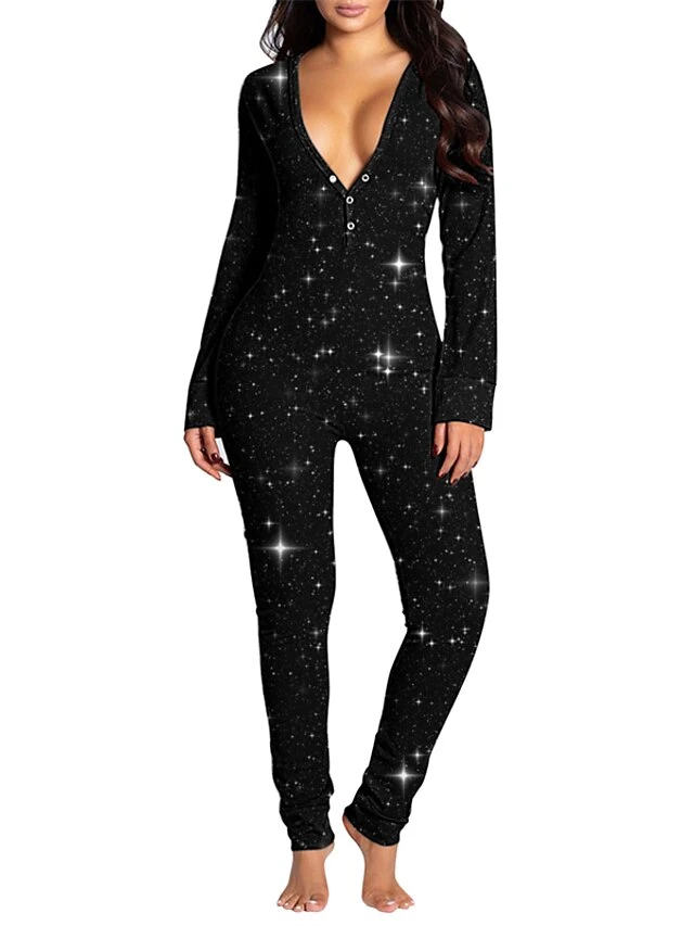 Women's Onesie Pajamas Nighty One Piece Pajama Leopard Star Fashion Comfort Soft Home Daily VacationV Wire Long Sleeve Button Fall Spring Black Pink 5 Women's Onesie Pajamas Nighty One Piece Pajama Leopard Star Fashion Comfort Soft Home Daily VacationV Wire Long Sleeve Button Fall Spring Black Pink - Image 5