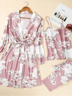 Women's Satin Silk Pajamas Sets 3 Pieces Flower Fashion Casual Soft Home Daily Bed Polyester Breathable Straps Sleeveless Strap Top Pant Elastic Waist Summer Fall Black Pink 10 Women's Satin Silk Pajamas Sets 3 Pieces Flower Fashion Casual Soft Home Daily Bed Polyester Breathable Straps Sleeveless Strap Top Pant Elastic Waist Summer Fall Black Pink -Deals The Sexy Bra Store qoxffq1690443721505