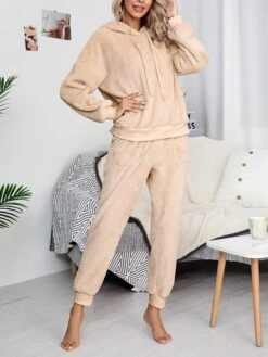 Women's Loungewear Sets Pure Color Fashion Comfort Soft Home Daily Bed Polyester Breathable Hoodie Long Sleeve Hoodie Pant Pocket Fall Winter Pink Camel -Deals The Sexy Bra Store qpusfe1693467431771