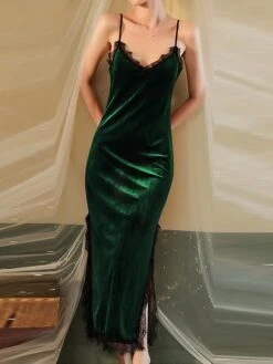 Women's Pajamas Nightgown Nightshirt Dress Pure Color Fashion Hot Comfort Party Xmas Home Christmas Lace Breathable Straps Sleeveless Backless Fall Winter Wine Royal Blue -Deals The Sexy Bra Store qqejlo1694742388150