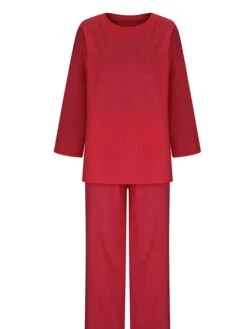 Women's Plus Size Loungewear Sets 2 Pieces Pure Color Fashion Casual Comfort Street Daily Date Cotton Breathable Crew Neck Long Sleeve Pant Summer Fall White Yellow -Deals The Sexy Bra Store qqgabt1689326428485