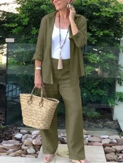 Women's Plus Size Loungewear Sets 2 Pieces Pure Color Fashion Casual Comfort Street Daily Date Cotton Breathable Lapel Long Sleeve Shirts And Wide Leg Pants Button Summer Spring Green Dark Blue 6 Women's Plus Size Loungewear Sets 2 Pieces Pure Color Fashion Casual Comfort Street Daily Date Cotton Breathable Lapel Long Sleeve Shirts And Wide Leg Pants Button Summer Spring Green Dark Blue -Deals The Sexy Bra Store qruizr1684227975367