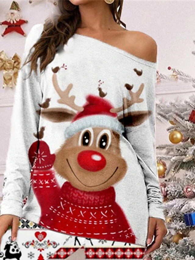 Women's Plus Size Christmas Pajamas Sets Animal Elk Fashion Comfort Soft Home Xmas Carnival Cotton Spandex Jersey Gift Long Sleeve T Shirt Tee Pant Elastic Waist Fall Spring White 2 Women's Plus Size Christmas Pajamas Sets Animal Elk Fashion Comfort Soft Home Xmas Carnival Cotton Spandex Jersey Gift Long Sleeve T Shirt Tee Pant Elastic Waist Fall Spring White - Image 2