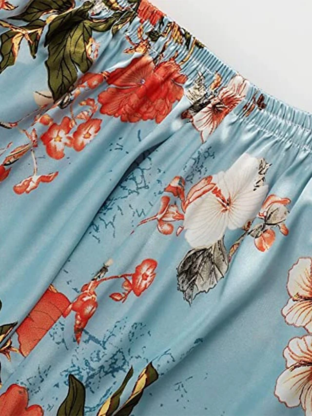 Women's Satin Silk Pajama Sets 3 Pcs Top And Pant Sets Flower Print Fashion Casual Soft Home Daily Bed Straps Sleeveless Strap Top Pant Summer Spring Gold Green 3 Women's Satin Silk Pajama Sets 3 Pcs Top And Pant Sets Flower Print Fashion Casual Soft Home Daily Bed Straps Sleeveless Strap Top Pant Summer Spring Gold Green - Image 3