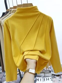 Women's Loungewear Top Pure Color Fashion Comfort Street Date Airport Polyester Warm High Neck Long Sleeve Fall Winter Black Yellow -Deals The Sexy Bra Store qtvsbv1691566004846