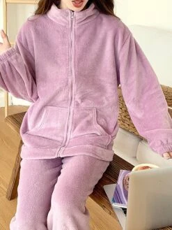 Women's Pajamas Sets Pure Color Warm Fashion Casual Home Daily Bed Flannel Warm Breathable Stand Collar Long Sleeve Cardigan Pant Pocket Fall Winter Purple Green 13 Women's Pajamas Sets Pure Color Warm Fashion Casual Home Daily Bed Flannel Warm Breathable Stand Collar Long Sleeve Cardigan Pant Pocket Fall Winter Purple Green -Deals The Sexy Bra Store quiend1693206703948