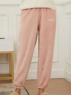 Women's Loungewear Pants Pure Color Warm Fashion Home Daily Polyester Warm Breathable Pant Elastic Waist Fall Winter Cocoa Honey Sauce Red