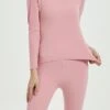 Women's Delong Thermal Underwear Pure Color Simple Casual Comfort Home Daily Going Out Polyester Warm Crew Neck Long Sleeve Pant Fall Winter Black Pink