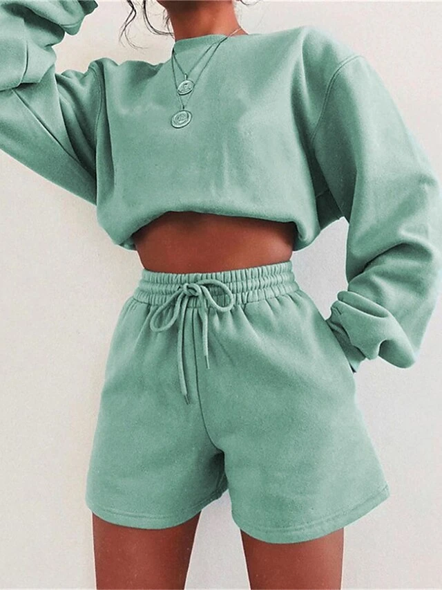 Women's Lounge Sets 2 Pcs Sweatshirt And Shorts Pure Color Fashion Casual Comfort Street Daily Date Polyester Warm Crew Neck Long Sleeve Shorts Fall Winter Black Pink 2 Women's Lounge Sets 2 Pcs Sweatshirt And Shorts Pure Color Fashion Casual Comfort Street Daily Date Polyester Warm Crew Neck Long Sleeve Shorts Fall Winter Black Pink - Image 2