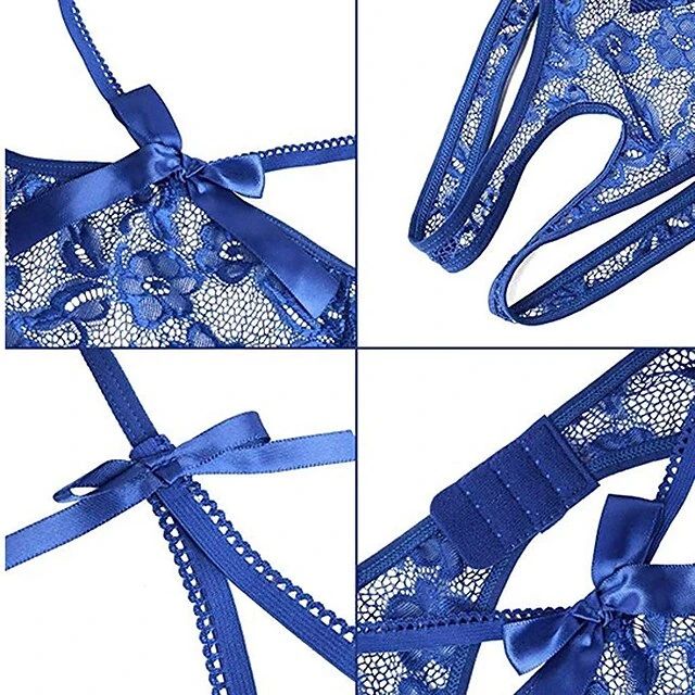 Women'S Exotic Costumes Women Sexy Lace Transparent Bodysuits Erotic Lingerie Open Crotch Porn Underwear Blue 3 Women'S Exotic Costumes Women Sexy Lace Transparent Bodysuits Erotic Lingerie Open Crotch Porn Underwear Blue - Image 3