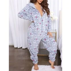 Women's Pajamas Jumpsuit Leopard Star Warm Comfort Plush Xmas Home Christmas Flannel Warm Breathable Hoodie Long Sleeve Pocket Fall Winter Leopard Print Moon Blue -Deals The Sexy Bra Store rakrjb1692927391141