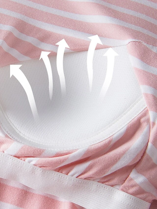 Women's 2 Piece Pajama Setswith Chest Pad Long Sleeve Stripe Shirt And Pants Crew Neck Spring Autumn Pink Blue 2 Women's 2 Piece Pajama Setswith Chest Pad Long Sleeve Stripe Shirt And Pants Crew Neck Spring Autumn Pink Blue - Image 2