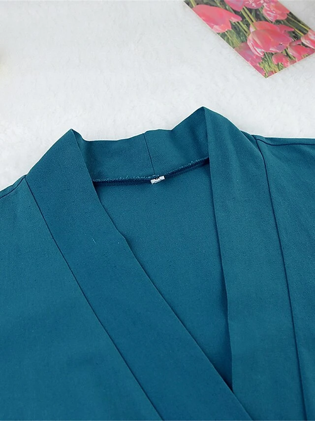 Women's Pajamas Bathrobe Robes Gown Pure Color Simple Casual Comfort Home Daily Bed Cotton And Linen Breathable V Wire Long Sleeve Fall Royal Blue Blue 16 Women's Pajamas Bathrobe Robes Gown Pure Color Simple Casual Comfort Home Daily Bed Cotton And Linen Breathable V Wire Long Sleeve Fall Royal Blue Blue - Image 16