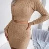 Women's Lounge Sets Sweater Crop Top And Knit Skirt Pure Color Fashion Comfort Soft Home Street Daily Acrylic Breathable Crew Neck Long Sleeve Sweater Fall Winter White Pink