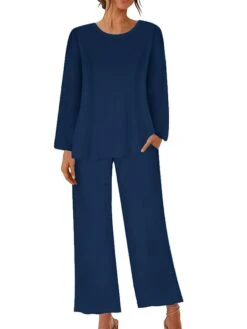 Women's Loungewear Sets Pure Color Simple Casual Comfort Home Daily Bed Polyester Breathable Crew Neck Long Sleeve T Shirt Tee Pant Pocket Fall Winter Black Red -Deals The Sexy Bra Store rbwxcf1694072414905