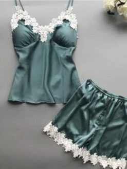 Women's Plus Size Pajamas Pajama Top And Pant Sets Patchwork Fashion Hot Comfort Home Daily Bed Satin Breathable Straps Sleeveless Strap Top Pant Backless Spring Summer Black Pink