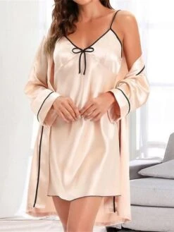 Women's Pajamas Robes Gown Nightshirt Dress 2 Pieces Pure Color Fashion Casual Soft Home Daily Bed Polyester Breathable Straps Long Sleeve Summer Fall Black Pink 6 Women's Pajamas Robes Gown Nightshirt Dress 2 Pieces Pure Color Fashion Casual Soft Home Daily Bed Polyester Breathable Straps Long Sleeve Summer Fall Black Pink -Deals The Sexy Bra Store rcgjrr1689506600173