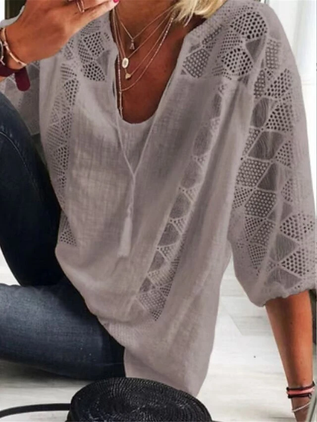 Women's Loungewear Top Pure Color Fashion Casual Comfort Street Date Airport Polyester Breathable V Wire Half Sleeve Button Summer Spring Black White 3 Women's Loungewear Top Pure Color Fashion Casual Comfort Street Date Airport Polyester Breathable V Wire Half Sleeve Button Summer Spring Black White - Image 3