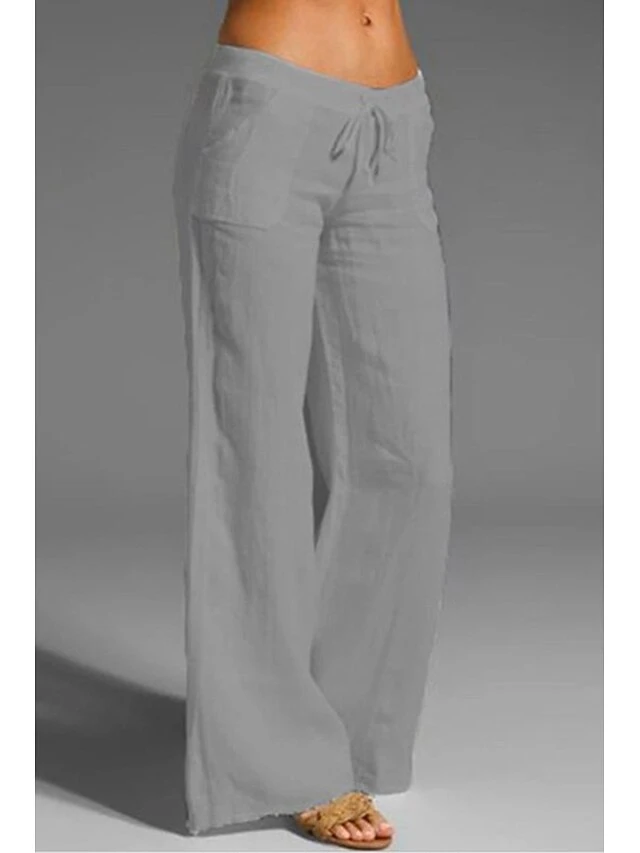 Women's Loungewear Pants Pure Color Simple Casual Comfort Home Daily Vacation Cotton Breathable Pant Pocket Elastic Waist Summer Spring Black White 3 Women's Loungewear Pants Pure Color Simple Casual Comfort Home Daily Vacation Cotton Breathable Pant Pocket Elastic Waist Summer Spring Black White - Image 3