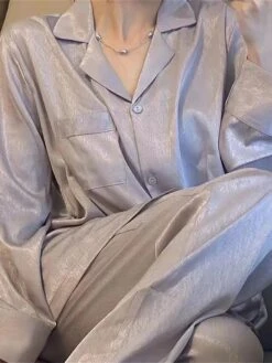 Women's Pajamas Sets Cat Letter Casual Comfort Soft Home Daily Bed Satin Breathable Lapel Long Sleeve Shirt Pant Button Pocket Fall Winter 8602#[Long Sleeve] 8101#[Long Sleeve] -Deals The Sexy Bra Store rfctsh1697161952198