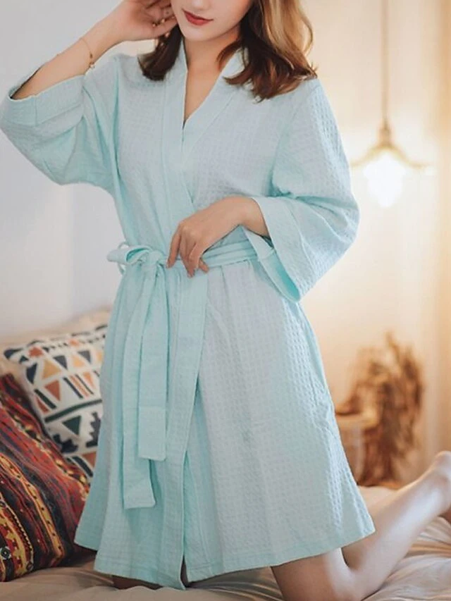 Women's Pajamas Bathrobe Robes Gown Pure Color Simple Casual Comfort Home Daily Bed Polyester Breathable V Wire Long Sleeve Pocket Belt Included Fall Winter Pink Women's Long Sleeves~~ Light Blue 2 Women's Pajamas Bathrobe Robes Gown Pure Color Simple Casual Comfort Home Daily Bed Polyester Breathable V Wire Long Sleeve Pocket Belt Included Fall Winter Pink Women's Long Sleeves~~ Light Blue - Image 2