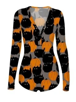 Women's Pajamas Onesie Cat Pumpkin Retro Gothic Punk & Gothic Carnival Halloween Polyester Breathable Crew Neck Long Sleeve Fall Winter Black White -Deals The Sexy Bra Store rfuljg1692257141159