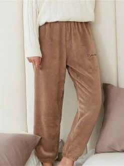 Women's Loungewear Pants Pure Color Warm Fashion Home Daily Polyester Warm Breathable Pant Elastic Waist Fall Winter Cocoa Honey Sauce Red -Deals The Sexy Bra Store rgfjhm1693552875056