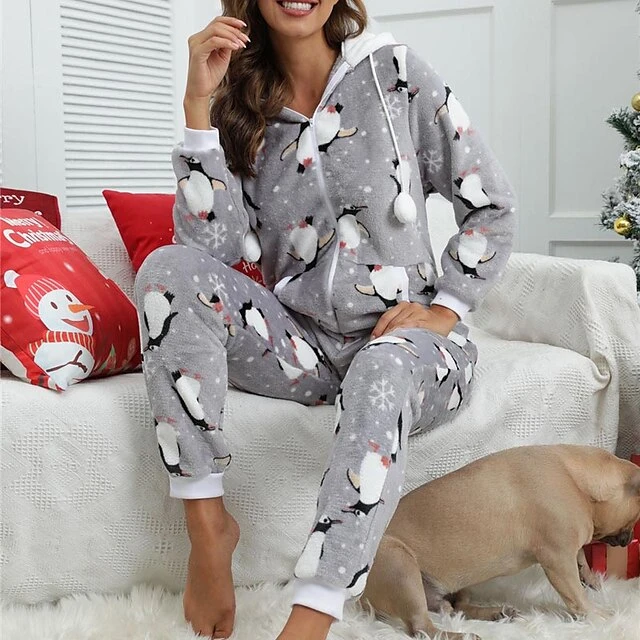 Women's Christmas Pjs Onesies Pajama For Adult Jumpsuits 1 PCS Penguin Animal Plush Simple Comfort Home Christmas Daily Flannel Warm Gift Hoodie Long Sleeve Print Fall Winter Gray Pink 10 Women's Christmas Pjs Onesies Pajama For Adult Jumpsuits 1 PCS Penguin Animal Plush Simple Comfort Home Christmas Daily Flannel Warm Gift Hoodie Long Sleeve Print Fall Winter Gray Pink - Image 10