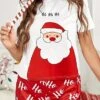 Women's Christmas Pajamas Sets Letter Santa Claus Casual Soft Home Xmas Daily Polyester Breathable Crew Neck Short Sleeve T Shirt Tee Shorts Elastic Waist Fall Winter Red Green