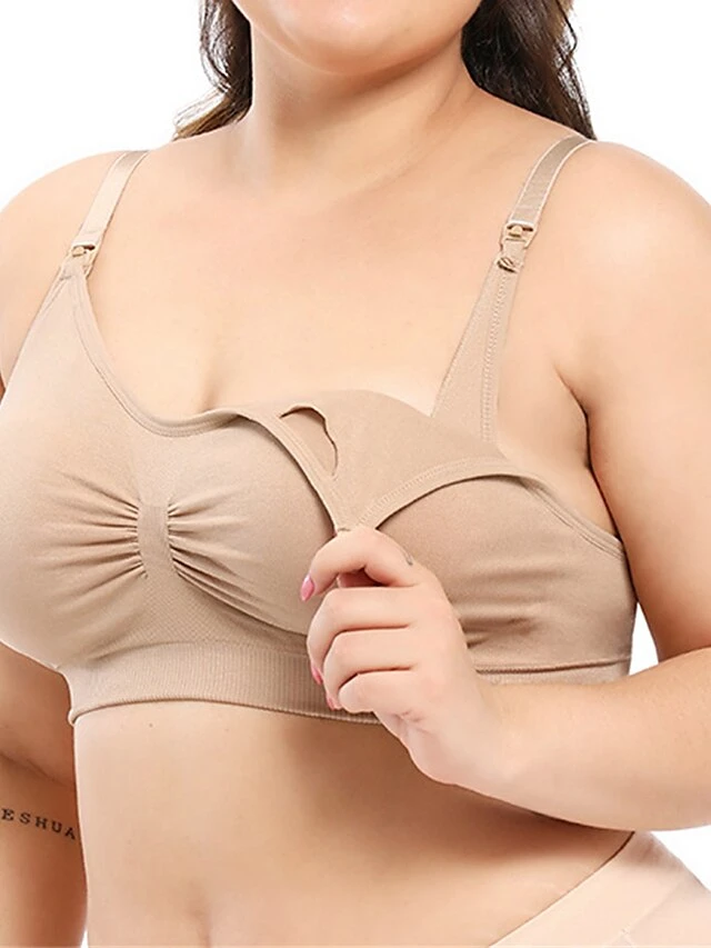 Women's Plus Size Nursing Bra Solid Home Bed Nylon Breathable Straps Sleeveless Backless Summer Spring Bean Paste Purple Black 14 Women's Plus Size Nursing Bra Solid Home Bed Nylon Breathable Straps Sleeveless Backless Summer Spring Bean Paste Purple Black - Image 14