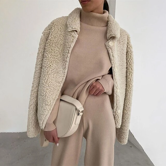 Women's Loungewear Sweatsuit Sets 2 Pieces Pure Color Fashion Casual Comfort Home Going Out Airport Knit High Neck Long Sleeve Pullover Pant Fall Winter Black Khaki 4 Women's Loungewear Sweatsuit Sets 2 Pieces Pure Color Fashion Casual Comfort Home Going Out Airport Knit High Neck Long Sleeve Pullover Pant Fall Winter Black Khaki - Image 4