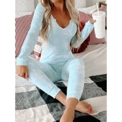 Women's Xmas Onesie Pajama Letter Elk Casual Comfort Soft ChristmasBreathable V Wire Long Sleeve Fall Winter -Deals The Sexy Bra Store rktwgu1695281828461
