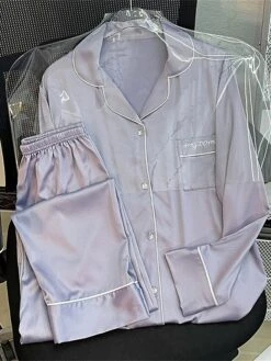 Women's Pajamas Sets Cat Letter Casual Comfort Soft Home Daily Bed Satin Breathable Lapel Long Sleeve Shirt Pant Button Pocket Fall Winter 8602#[Long Sleeve] 8101#[Long Sleeve] -Deals The Sexy Bra Store rkymbj1697161948719