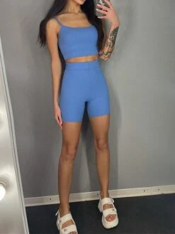 Women's Loungewear Sets Pure Color Sport Hot Casual Home Daily Going Out Polyester Breathable Straps Sleeveless Strap Top Shorts Backless Summer Fall Black White -Deals The Sexy Bra Store rlcnie1691566028688