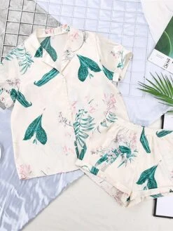 Women's Pajamas Pajama Top And Pant Sets Letter Fruit Simple Casual Comfort Home Daily Bed Satin Breathable Lapel Short Sleeve Shirt Shorts Button Spring Summer Light Pink White -Deals The Sexy Bra Store rmcnsv1642412412471