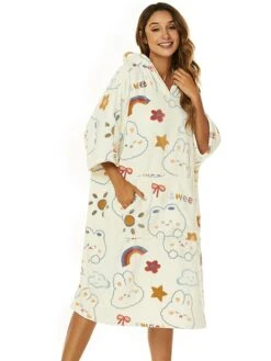 Women's Robes Gown Cartoon Comfort Home Polyester Comfort Hoodie Short Sleeve Pullover Pocket Hoodie Summer Beige 7 Women's Robes Gown Cartoon Comfort Home Polyester Comfort Hoodie Short Sleeve Pullover Pocket Hoodie Summer Beige -Deals The Sexy Bra Store rmdxnq1690446014666
