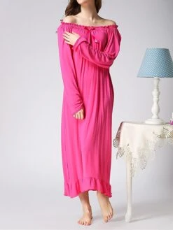 Women's Nightgown Nightshirt Dress Pure Color Simple Casual Comfort Home Daily Bed Cotton Breathable Crew Neck Long Sleeve Fall Winter 120 Coral Red Long Sleeves 120 Light Burgundy Long -Deals The Sexy Bra Store rmfhty1695281839579