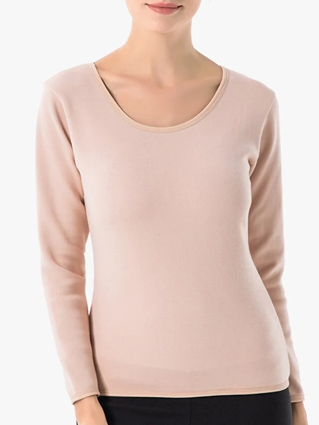 Women's Top Thermal Underwear Pure Color Warm Fashion Simple Home Daily Bed Cotton Warm Breathable Crew Neck Long Sleeve Fall Winter Black Pink 2 Women's Top Thermal Underwear Pure Color Warm Fashion Simple Home Daily Bed Cotton Warm Breathable Crew Neck Long Sleeve Fall Winter Black Pink - Image 2