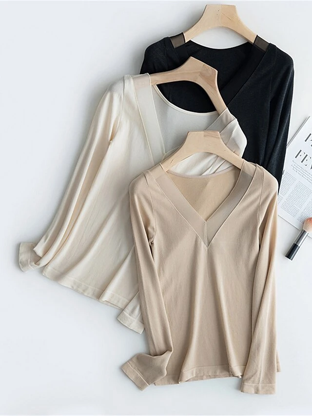 Women's Delong Thermal Shirt Top Pure Color Warm Simple Casual Home Daily Going Out Nylon Warm V Wire Long Sleeve Fall Winter Black Camel 6 Women's Delong Thermal Shirt Top Pure Color Warm Simple Casual Home Daily Going Out Nylon Warm V Wire Long Sleeve Fall Winter Black Camel - Image 6