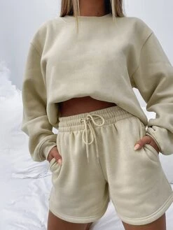 Women's Lounge Sets 2 Pcs Sweatsuit Sweatshirt And Shorts Pure Color Fashion Casual Comfort Street Daily Date Cotton Breathable Crew Neck Long Sleeve Shorts Fall Winter Pink Blue -Deals The Sexy Bra Store rmopnr1691566038489