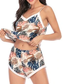 Women's Pajamas Pajama Top And Pant Sets Flower Leaves Fashion Casual Soft Home Daily Bed Lace Breathable Straps Sleeveless Strap Top Shorts Summer Spring Light Pink Yellow -Deals The Sexy Bra Store rpauvb1681464664564
