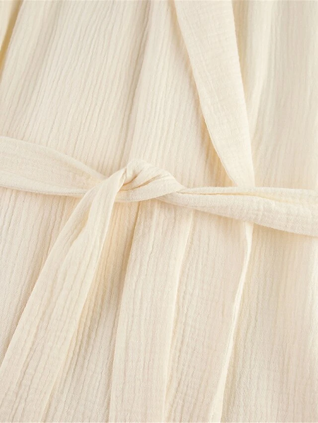 Women's Pajamas Bathrobe Robes Gown Pure Color Simple Casual Comfort Wedding Party Cotton Breathable V Wire Long Sleeve Fall Winter Beige 6 Women's Pajamas Bathrobe Robes Gown Pure Color Simple Casual Comfort Wedding Party Cotton Breathable V Wire Long Sleeve Fall Winter Beige - Image 6