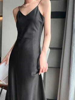 Women's Slip Lingerie Pajamas Nightgown Nightshirt Dress Pure Color Simple Casual Comfort Home Daily Bed Satin Breathable Straps Fall Winter Black White -Deals The Sexy Bra Store rqpbdx1697161982617