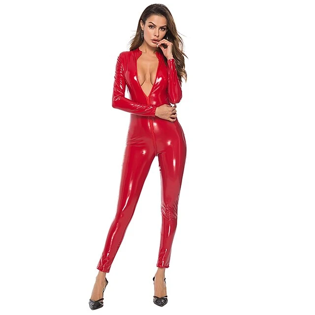 Women's Uniforms & Cheongsams Suits Bodysuits Teddies & Bodysuits Solid Colored PU Stand Collar Split Black Pink / Zipper / Zipper / Sexy 6 Women's Uniforms & Cheongsams Suits Bodysuits Teddies & Bodysuits Solid Colored PU Stand Collar Split Black Pink / Zipper / Zipper / Sexy - Image 6