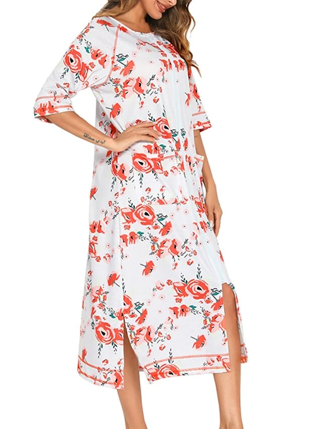 Women's Pajamas Robes Gown Bathrobes Pjs Leopard Flower Simple Comfort Home Daily Cotton Crew Neck Half Sleeve Pocket Winter Fall Blue Pink 10 Women's Pajamas Robes Gown Bathrobes Pjs Leopard Flower Simple Comfort Home Daily Cotton Crew Neck Half Sleeve Pocket Winter Fall Blue Pink - Image 10