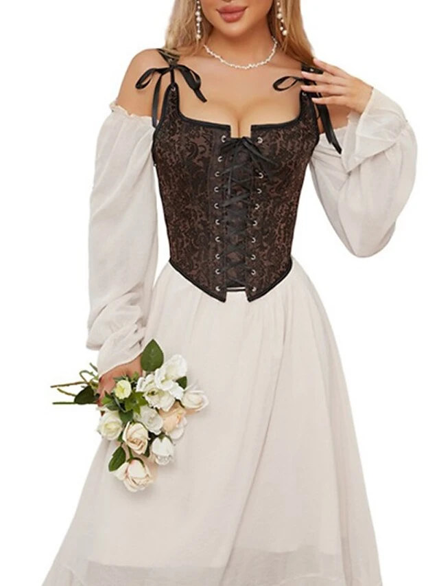 Corset Women's Corsets Halloween Prom Party & Evening Club Brown Sexy Overbust Corset Lace Up Backless Tummy Control Print Flower Summer Spring 4 Corset Women's Corsets Halloween Prom Party & Evening Club Brown Sexy Overbust Corset Lace Up Backless Tummy Control Print Flower Summer Spring - Image 4