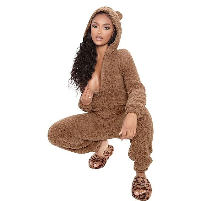 Women's Flannel Onesies Pajama For Adult Jumpsuits Nighty Pure Color Simple Comfort Party Home ChristmasWarm Gift Hoodie Long Sleeve Fall Winter Black 17 Women's Flannel Onesies Pajama For Adult Jumpsuits Nighty Pure Color Simple Comfort Party Home ChristmasWarm Gift Hoodie Long Sleeve Fall Winter Black - Image 17
