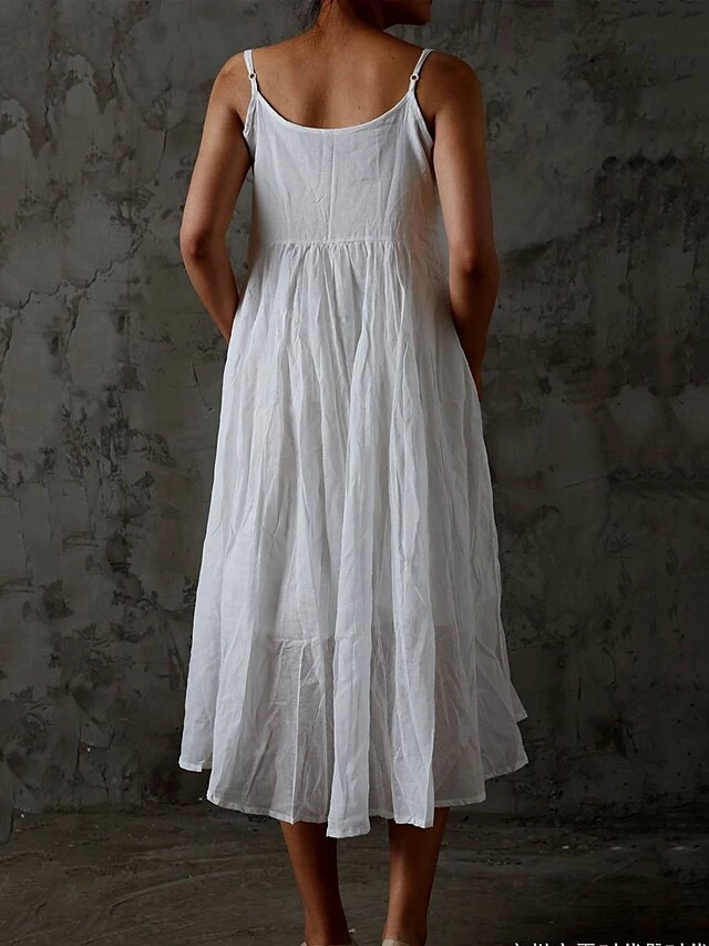 Women's Pajamas Nightgown Dress Pure Color Simple Casual Soft Home Daily Bed Cotton And Linen Breathable Straps Sleeveless Backless Summer Spring White 5 Women's Pajamas Nightgown Dress Pure Color Simple Casual Soft Home Daily Bed Cotton And Linen Breathable Straps Sleeveless Backless Summer Spring White - Image 5